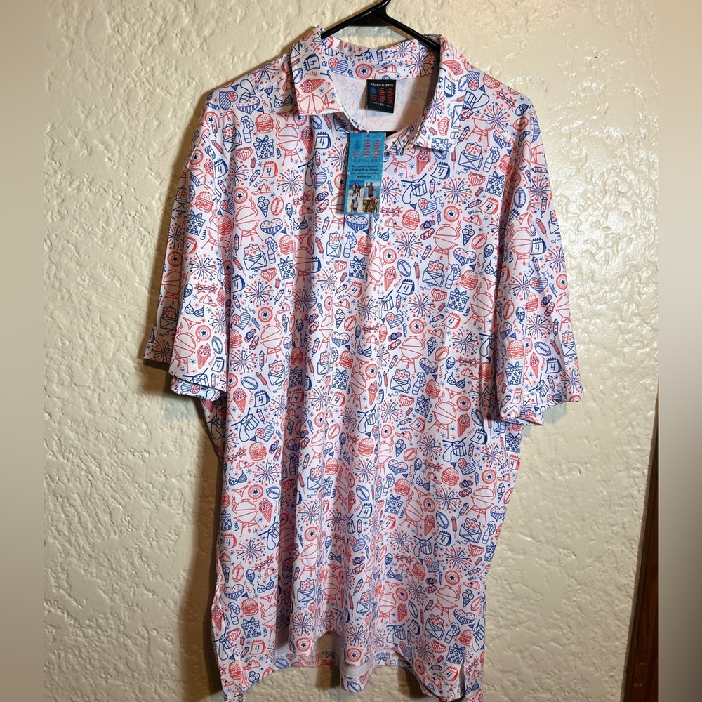 Men's Tropical Bros 4th of July Multicolor Graphic Polo shirt size 2XL‎ new